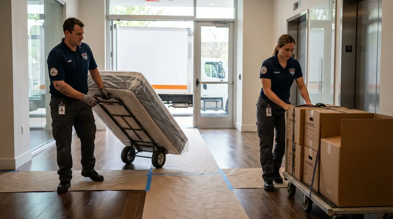 Professional apartment movers loading elevator in Easton, PA